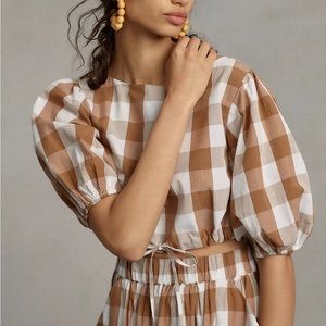 Anthropologie Whit Two Gingham Pullover Top